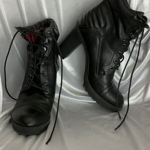 Guess Black Lace-Up Boots with Rugged Elegance